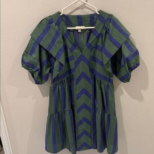 Entro Green and Blue Chevron Blouse